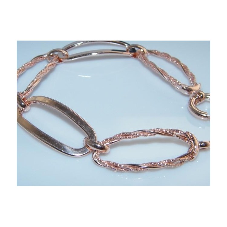 NSA|Bracciale ovali argento 925 maglia liscia diamantata donna oro rosa