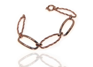 NSA|Bracciale ovali argento 925 maglia liscia diamantata donna oro rosa