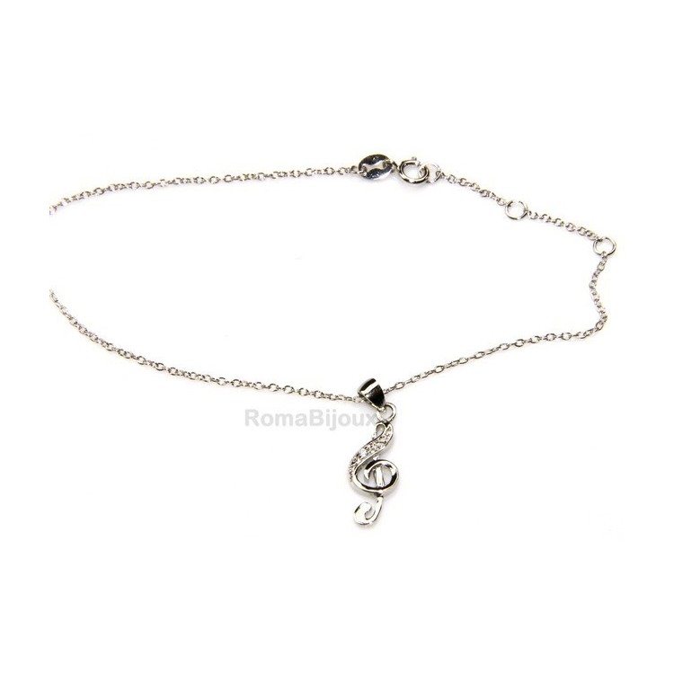 NSA|silver 925: man woman anklet bracelet with pendant clef white zirconia