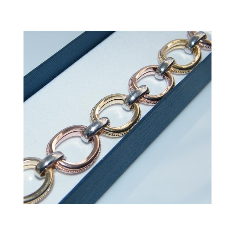 NSA|Argento 925 : Bracciale donna ovali lucidi grandi con treccine rifinito in oro giallo bianco rosa 17