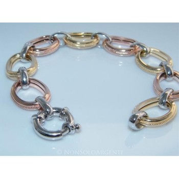 NSA|Argento 925 : Bracciale donna ovali lucidi grandi con treccine rifinito in oro giallo bianco rosa 17