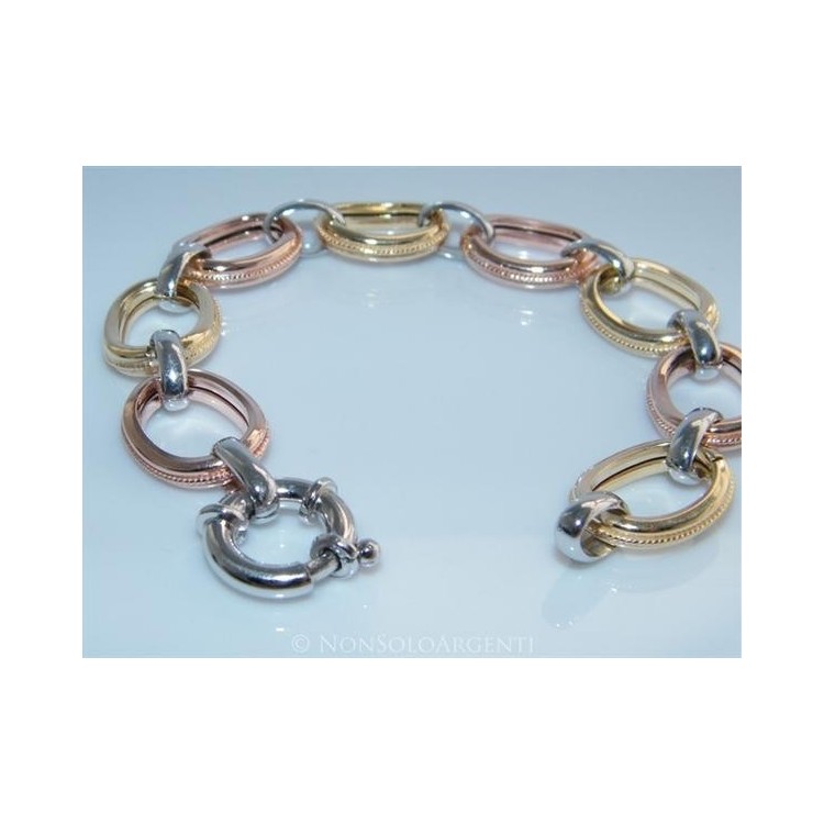 NSA|Argento 925 : Bracciale donna ovali lucidi grandi con treccine rifinito in oro giallo bianco rosa 17