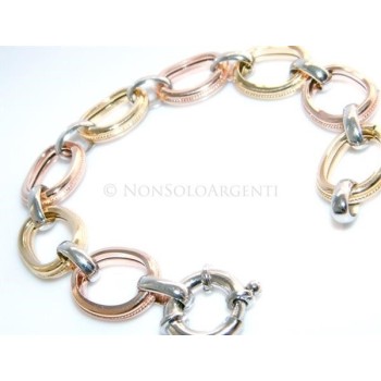 NSA|Argento 925 : Bracciale donna ovali lucidi grandi con treccine rifinito in oro giallo bianco rosa 17