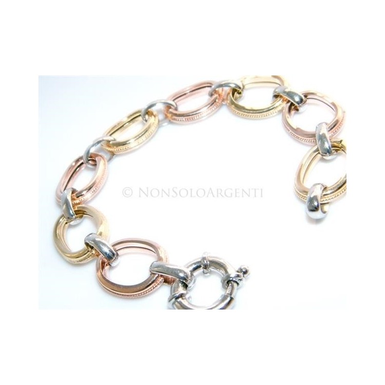 NSA|Argento 925 : Bracciale donna ovali lucidi grandi con treccine rifinito in oro giallo bianco rosa 17