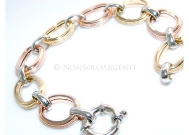 NSA|Argento 925 : Bracciale donna ovali lucidi grandi con treccine rifinito in oro giallo bianco rosa 17