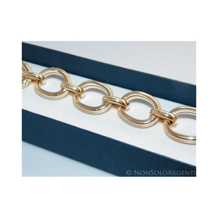 NSA|Argento 925 : Bracciale donna ovali lucidi grandi con treccine rifinito in oro giallo 17