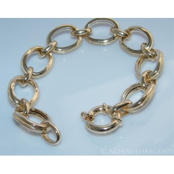 NSA|Argento 925 : Bracciale donna ovali lucidi grandi con treccine rifinito in oro giallo 17