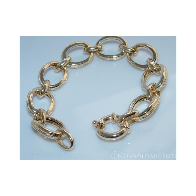 NSA|Argento 925 : Bracciale donna ovali lucidi grandi con treccine rifinito in oro giallo 17