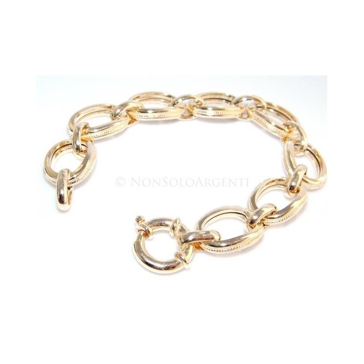 NSA|Argento 925 : Bracciale donna ovali lucidi grandi con treccine rifinito in oro giallo 17