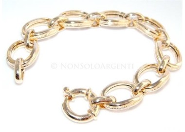NSA|Argento 925 : Bracciale donna ovali lucidi grandi con treccine rifinito in oro giallo 17