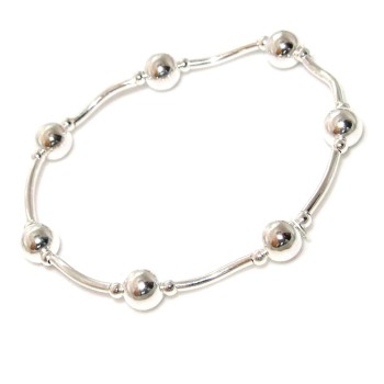 NSA|Argento 925  Bracciale donna elastico con barrette e sfere argento naturale