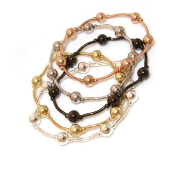 NSA|Argento 925  Bracciale donna elastico con barrette e sfere in 5 colori