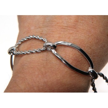 NSA|Bracciale donna ovale argento 925 maglia liscia diamantata oro bianco