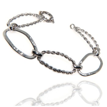 NSA|Women's oval bracelet in 925 silver smooth diamond mesh white gold