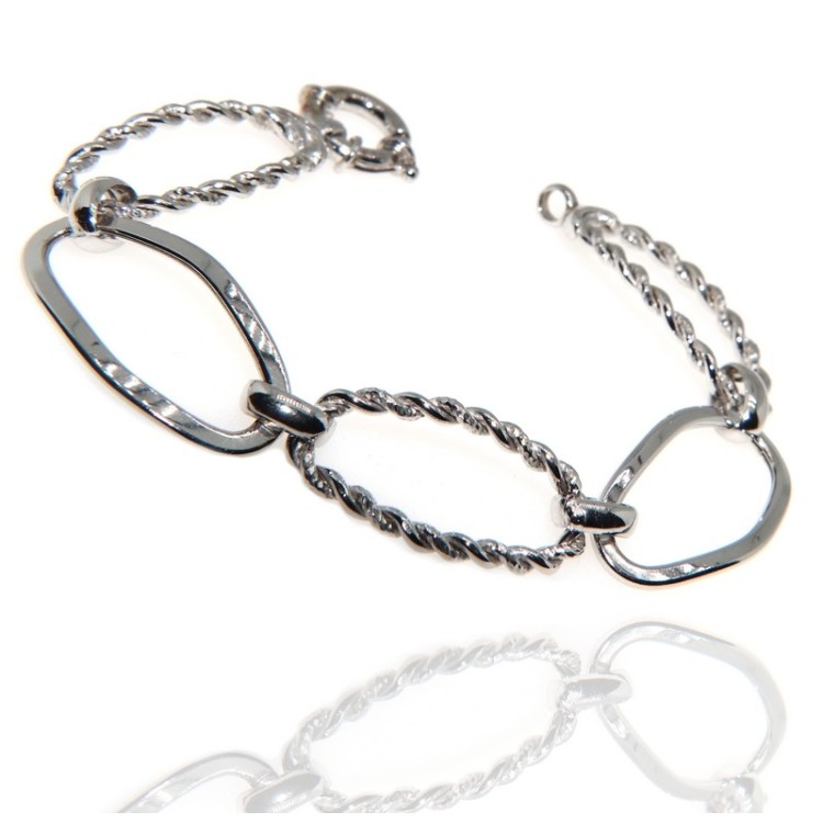 NSA|Women's oval bracelet in 925 silver smooth diamond mesh white gold
