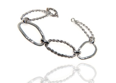 NSA|Women's oval bracelet in 925 silver smooth diamond mesh white gold