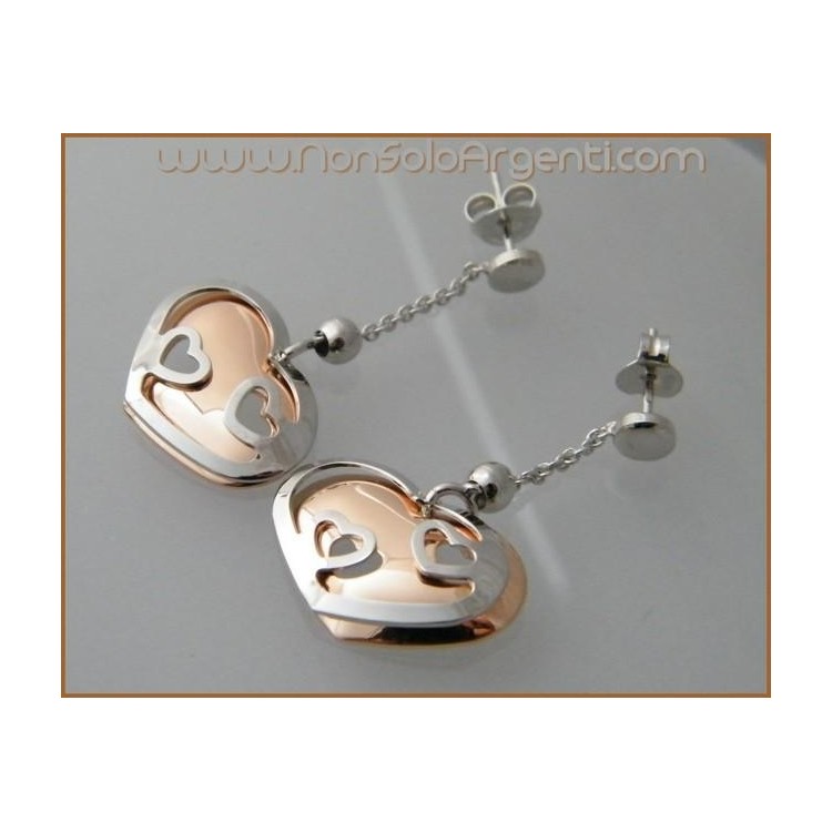 NSA|Argento 925 Rodiato : Orecchini pendenti con cuori e argento rosè