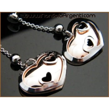 NSA|Argento 925 Rodiato : Orecchini pendenti con cuori e argento rosè