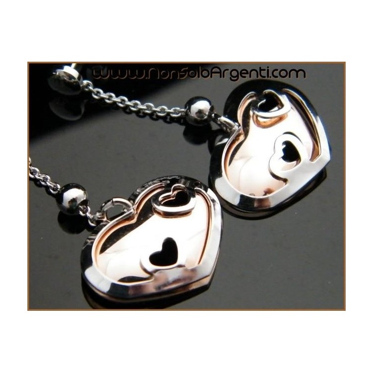 NSA|Argento 925 Rodiato : Orecchini pendenti con cuori e argento rosè