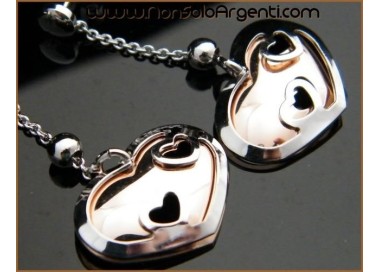 NSA|Argento 925 Rodiato : Orecchini pendenti con cuori e argento rosè