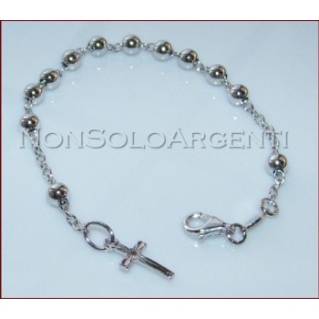 NonSoloArgenti |Bracciale Rosario argento 925 sfere grandi 5mm e ciondolo a croce Varie Misure