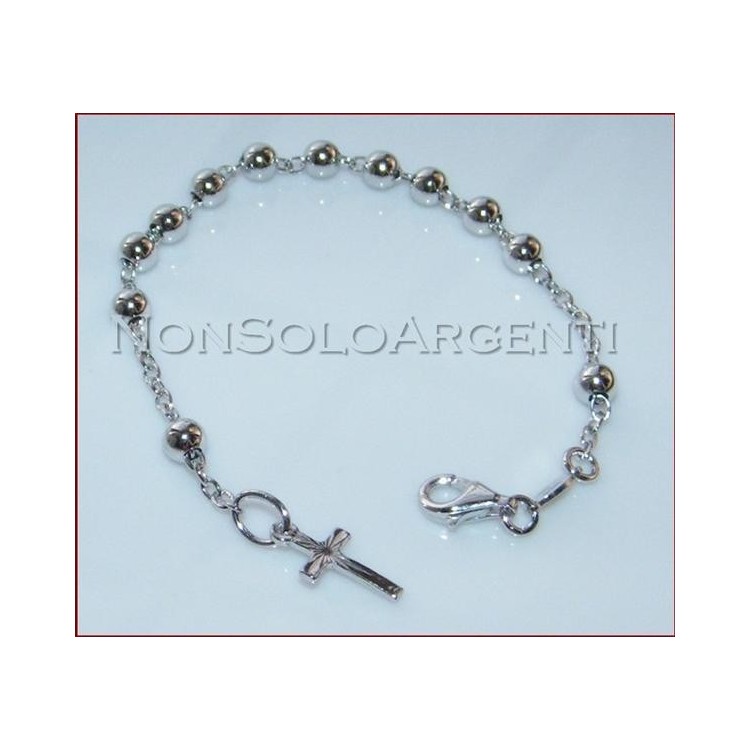 NonSoloArgenti |Bracciale Rosario argento 925 sfere grandi 5mm e ciondolo a croce Varie Misure