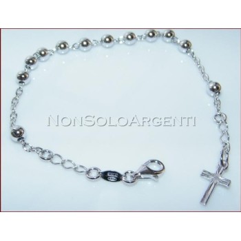 NSA|Argento 925 Rodiato : Bracciale Rosario con sfere grandi 5 mm e ciondolo a croce Varie Misure
