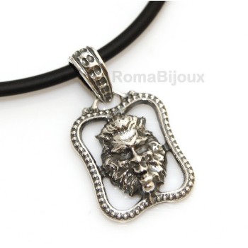 NSA|Silver Pendant 925: for man. Lion burnished medium frame with lace and handmade