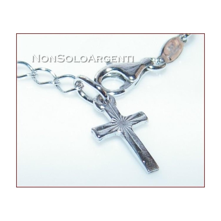 NSA|Argento 925 Rodiato : Bracciale Rosario con sfere grandi 5 mm e ciondolo a croce Varie Misure