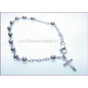 NonSoloArgenti |Bracciale Rosario argento 925 sfere grandi 5mm e ciondolo a croce Varie Misure
