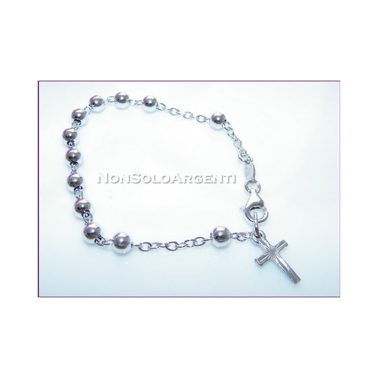 NonSoloArgenti |Bracciale Rosario argento 925 sfere grandi 5mm e ciondolo a croce Varie Misure
