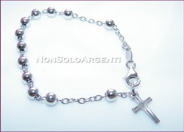 NonSoloArgenti |Bracciale Rosario argento 925 sfere grandi 5mm e ciondolo a croce Varie Misure