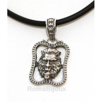 NSA|Silver Pendant 925: for man. Lion burnished medium frame with lace and handmade