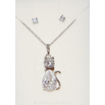 NSA|Bigiotteria : parure donna collana con ciondolo e orecchini con zirconi Lamin ORO BIANCO 18k Gold FILLED : Gatti