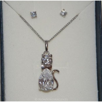 NSA|Bigiotteria : parure donna collana con ciondolo e orecchini con zirconi Lamin ORO BIANCO 18k Gold FILLED : Gatti