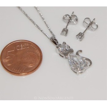NSA|Bigiotteria : parure donna collana con ciondolo e orecchini con zirconi Lamin ORO BIANCO 18k Gold FILLED : Gatti
