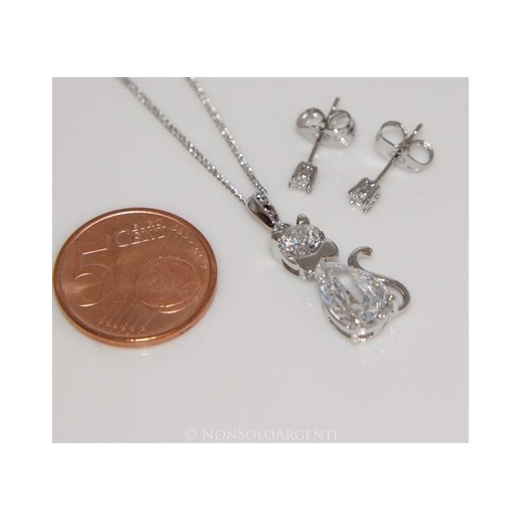 NSA|Bigiotteria : parure donna collana con ciondolo e orecchini con zirconi Lamin ORO BIANCO 18k Gold FILLED : Gatti