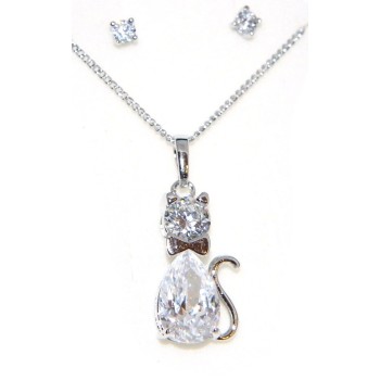 NSA|necklace pendant earrings cat set zircons 18kgf kitten woman