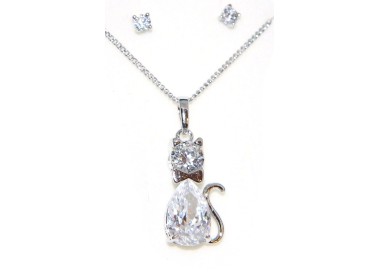NSA|necklace pendant earrings cat set zircons 18kgf kitten woman