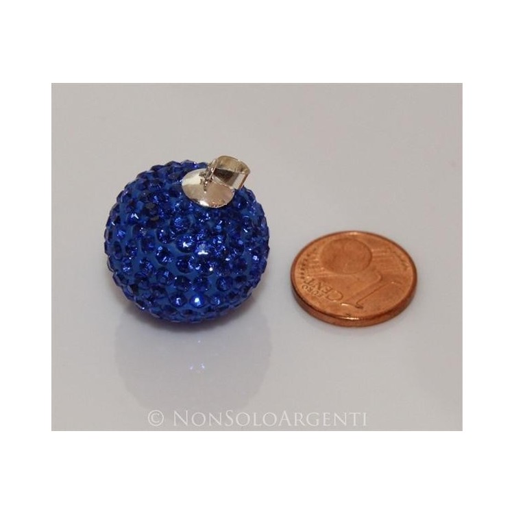NSA|Ciondolo Argento 925 : Sfera media Blu Elettrico con chiama Angeli pavè di Zirconia collana omaggio 20 mm