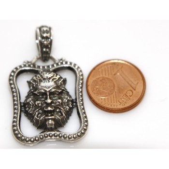 NSA|Silver Pendant 925: for man. Lion burnished medium frame with lace and handmade