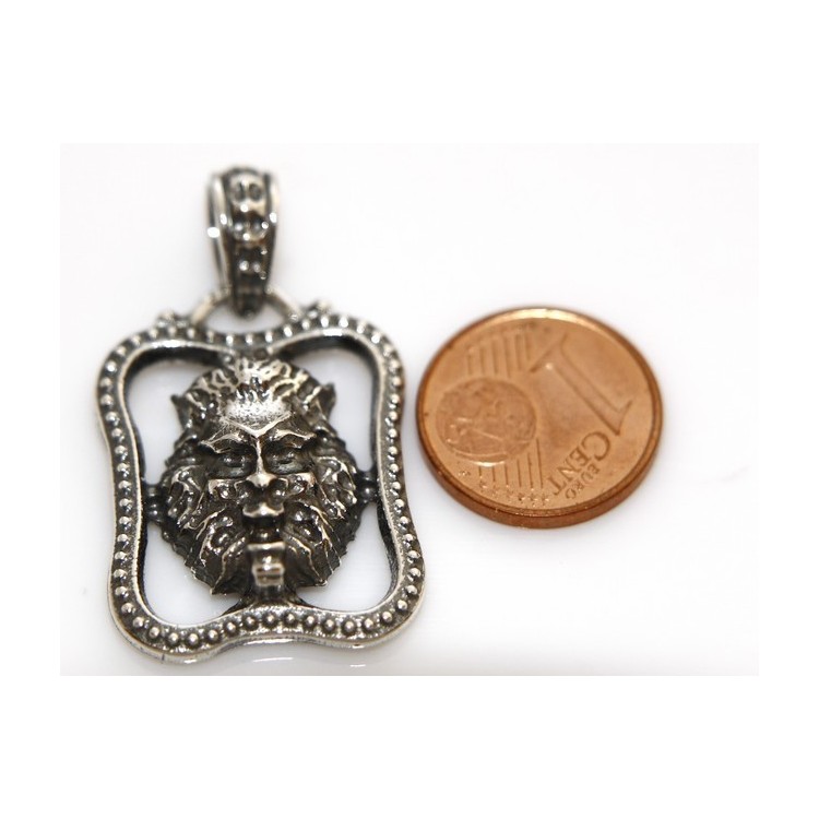 NSA|Silver Pendant 925: for man. Lion burnished medium frame with lace and handmade