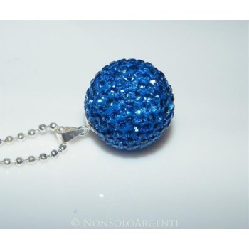 NSA|Ciondolo Argento 925 : Sfera media Blu Elettrico con chiama Angeli pavè di Zirconia collana omaggio 20 mm
