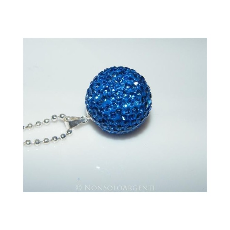 NSA|Ciondolo Argento 925 : Sfera media Blu Elettrico con chiama Angeli pavè di Zirconia collana omaggio 20 mm