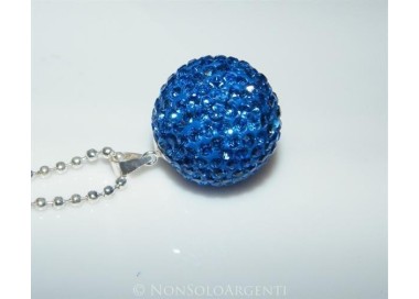 NSA|Ciondolo Argento 925 : Sfera media Blu Elettrico con chiama Angeli pavè di Zirconia collana omaggio 20 mm