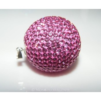 NSA|chiama angeli argento 925 fucsia rosa acceso ciondolo pavè di Zirconi 3cm grande