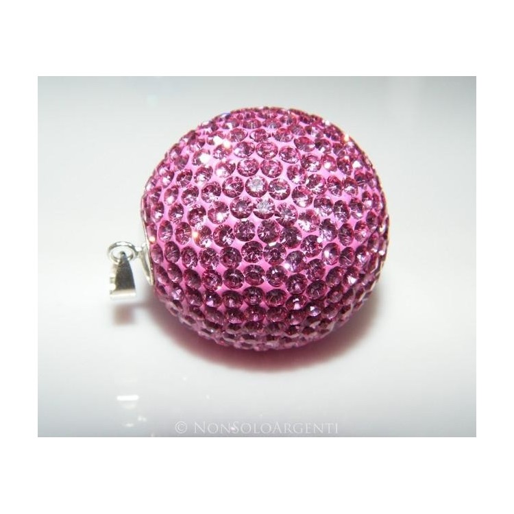 NSA|chiama angeli argento 925 fucsia rosa acceso ciondolo pavè di Zirconi 3cm grande