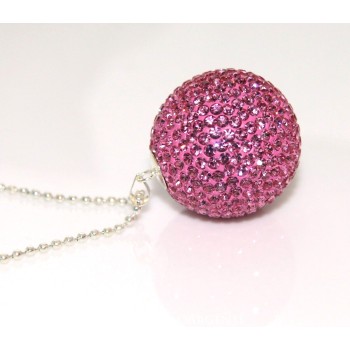 NSA|Ciondolo Argento 925 : Sfera EnoRmE Rosa acceso Fuchsia con chiama Angeli pavè di Zirconi collana omaggio 29 mm
