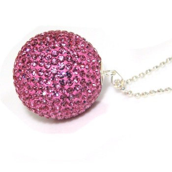 NSA|Ciondolo Argento 925 : Sfera EnoRmE Rosa acceso Fuchsia con chiama Angeli pavè di Zirconi collana omaggio 29 mm