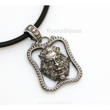 NSA|Silver Pendant 925: for man. Lion burnished medium frame with lace and handmade